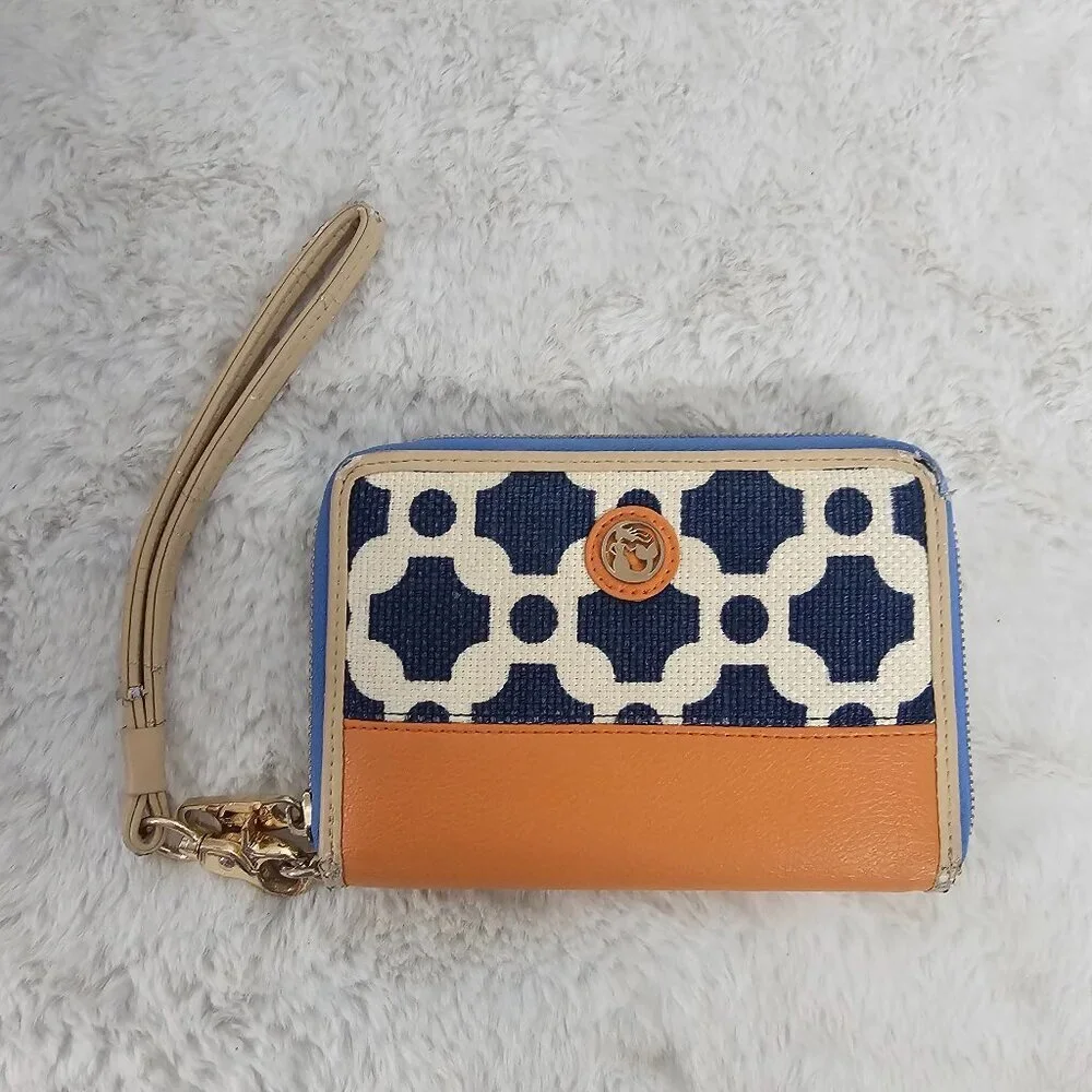Spartina Blue Orange Zip Around Wallet Wristlet